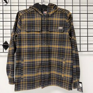 Dickies Black and Yellow Plaid Hooded Shirt
